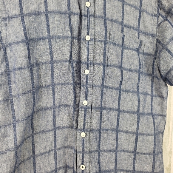 Mens izod 62% linen short sleeve blue button down shirt size large - Picture 2 of 9